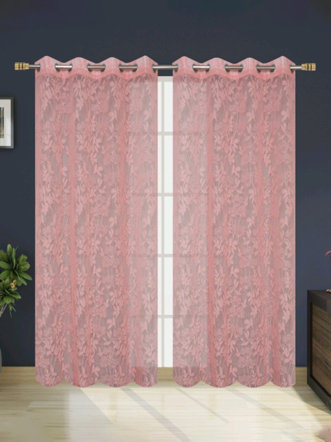 

Molly & Michel Pink Set of 2 Floral Sheer Door Curtain