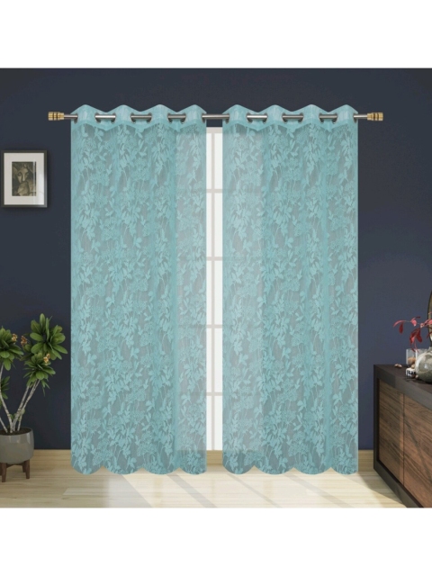 

Molly & Michel Blue Set Of 2 Floral Printed Window Curtain