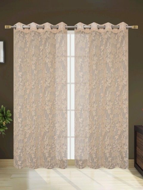 

Molly & Michel Peach-Coloured Set of 2 Floral Sheer Window Curtain