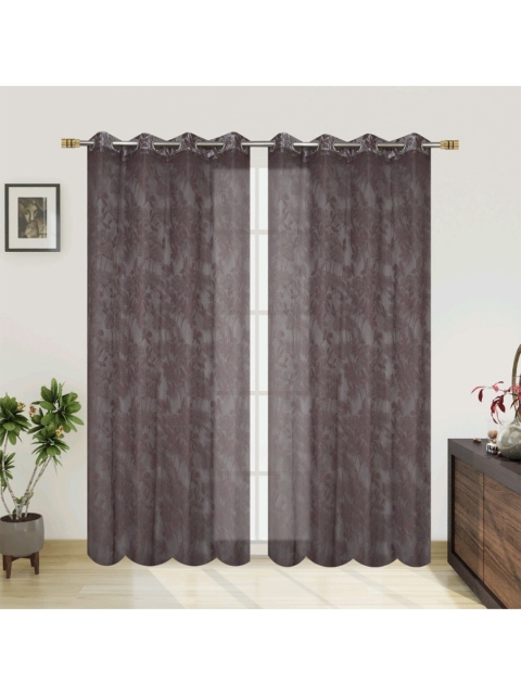 

Molly & Michel Brown Set of 2 Floral Sheer Long Door Curtain