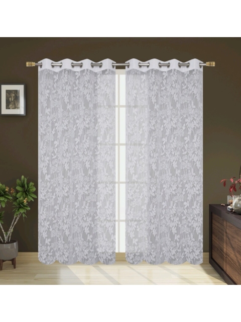 

Molly & Michel White Set of 2 Floral Sheer Door Curtain