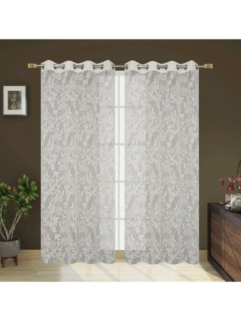 

Molly & Michel Off White Set of 2 Floral Sheer Long Door Curtain