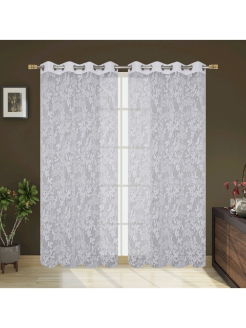 

Molly & Michel White Set Of 2 Floral Printed Sheer Window Curtain