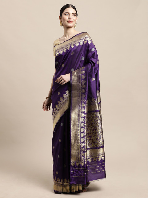 

PERFECTBLUE Purple & Golden Ethnic Motifs Art Silk Mysore Silk Saree