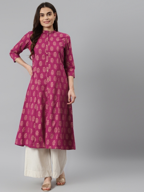

DESI BEATS Women Pink & Beige Pure Cotton Ethnic Motifs Printed Kurta