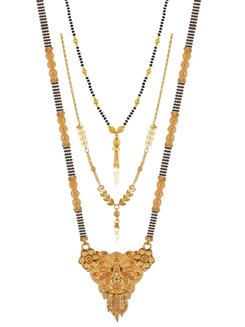 

Brandsoon Set Of 3 Gold-Plated Black & White Beaded Mangalsutra