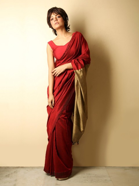 

Charukriti Red & Gold Solid Cotton Handloom Saree