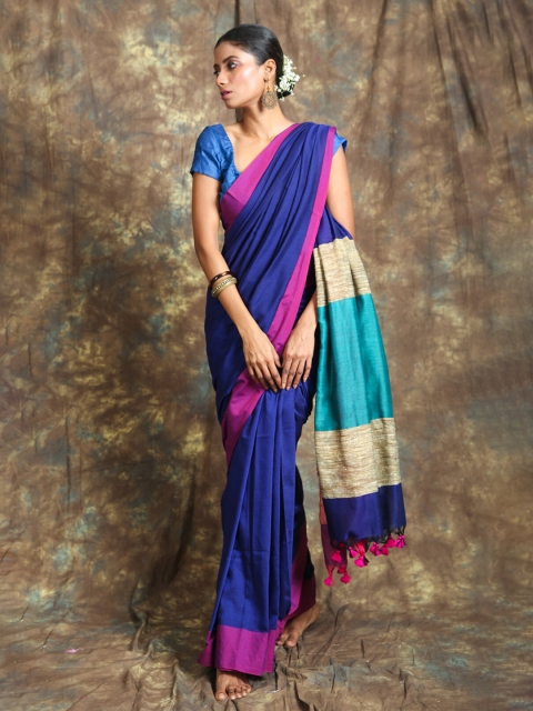 

Charukriti Navy Blue & Pink Striped Saree