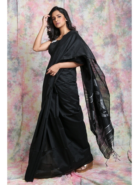 

Charukriti Black & Silver-Toned Embellished Sequinned Saree
