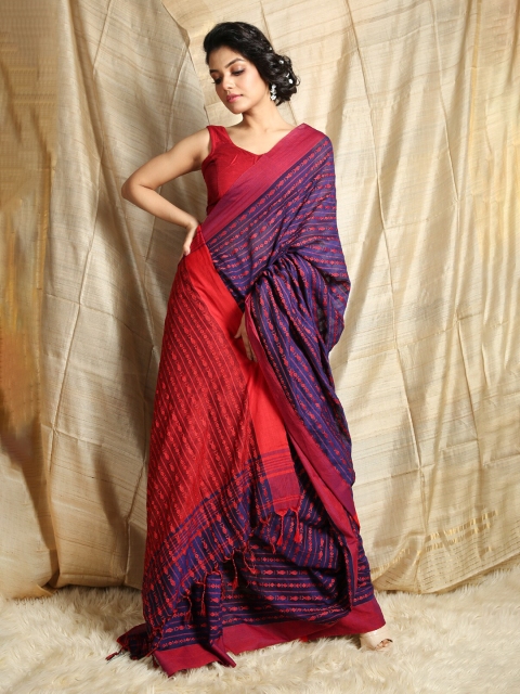 

Charukriti Women Blue & Red Embellished Saree