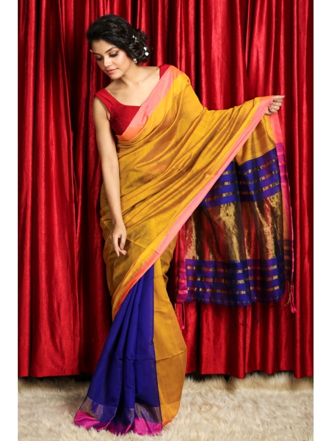 

Charukriti Mustard & Blue Woven Zari Saree