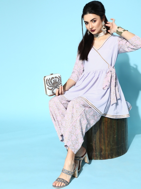 

Ahalyaa Ethnic Motifs Poly-Crepe Angrakha Kurta Set, Lavender