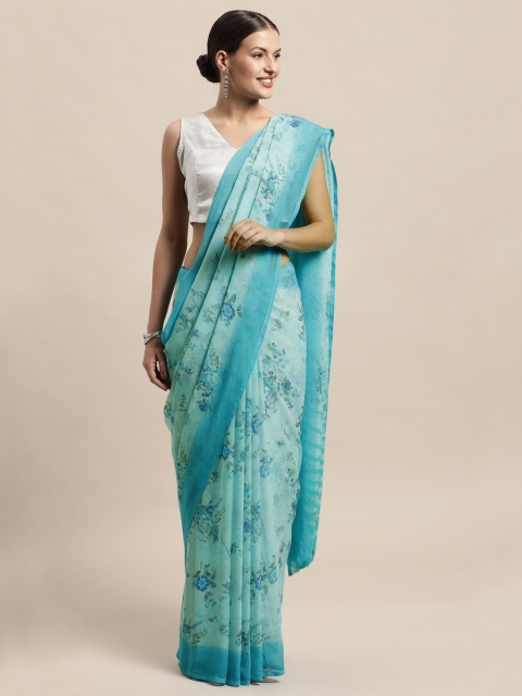 

PERFECTBLUE Blue Floral Print Saree