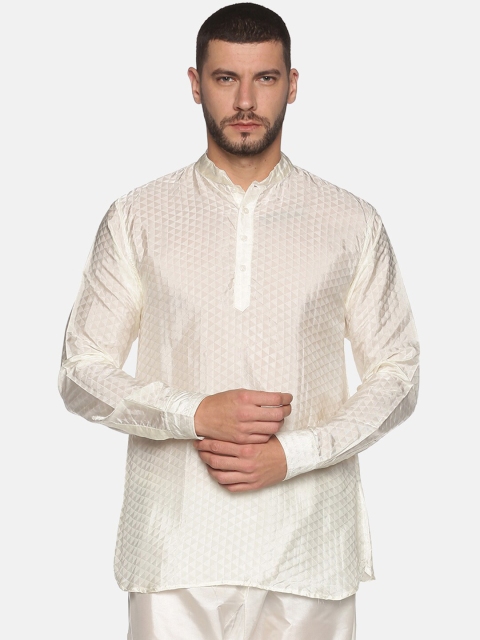 

Sethukrishna Men Cream-Coloured Geometric Embroidered Chikankari Kurta