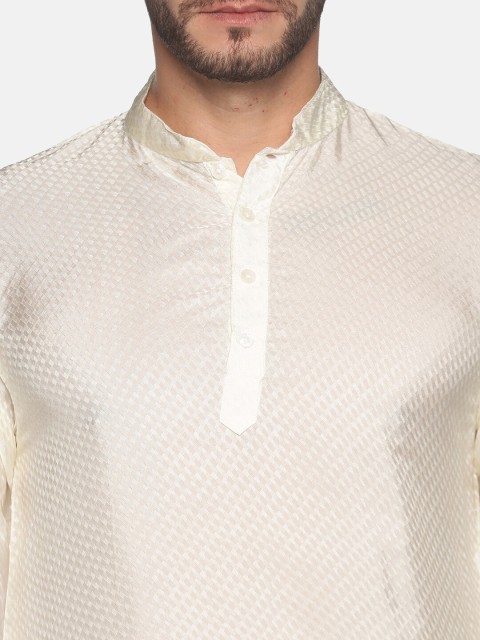 

Sethukrishna Men Cream-Coloured Art Silk Kurta with Pyjamas