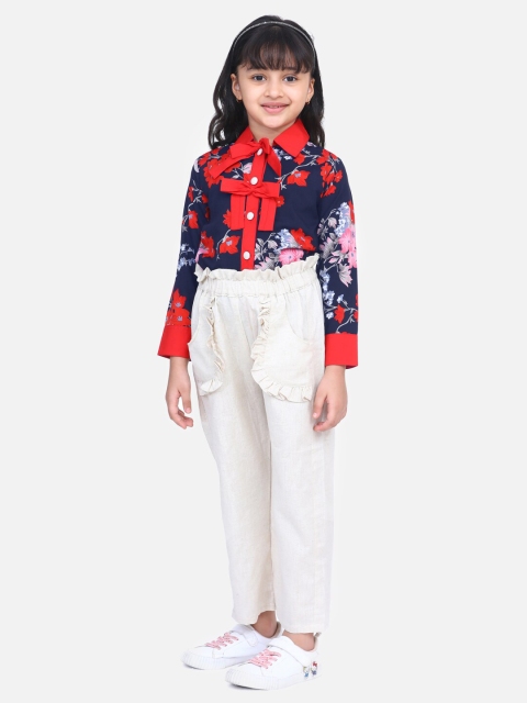 

Cutiekins Girls Red & Off White Floral Printed Co-ords Set