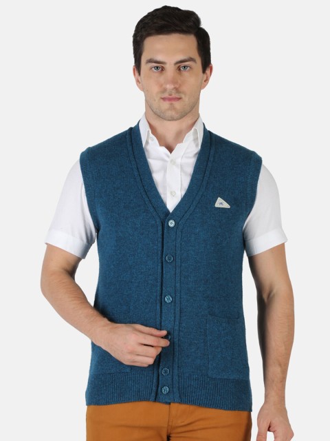 

Monte Carlo Men Blue Pure Wool Sleeveless Cardigan With Pockets