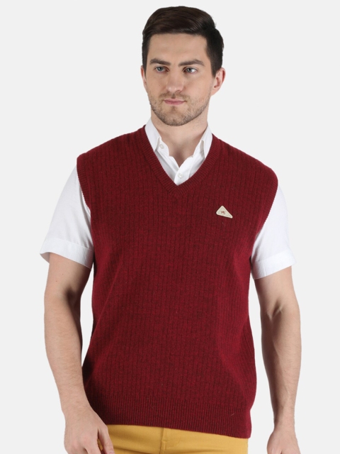 

Monte Carlo Men Maroon Solid Pure Wool Sweater Vest