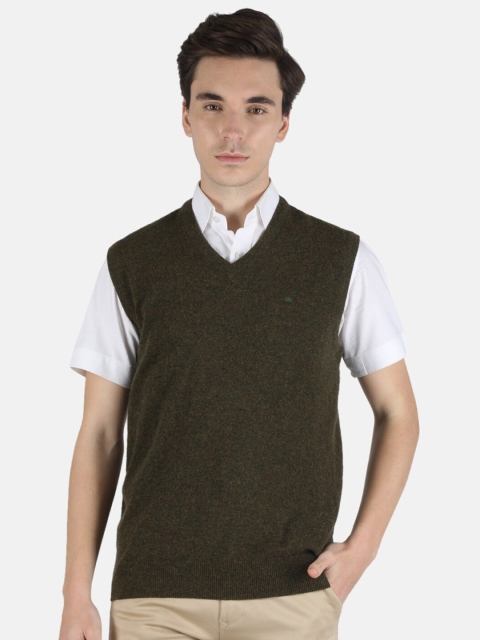 

Monte Carlo Men Olive Green Solid Sweater Vest