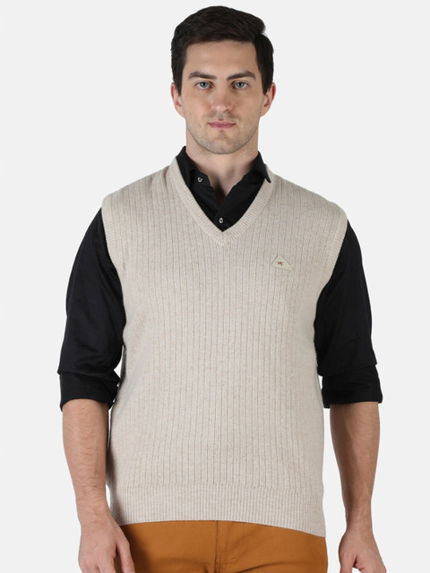

Monte Carlo Men Beige Solid Pure Wool Pullover