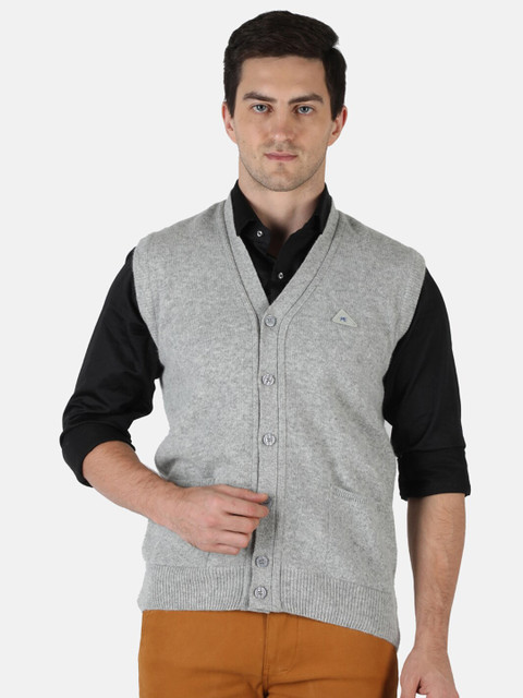 

Monte Carlo Men Grey Solid Pure Wool Cardigan