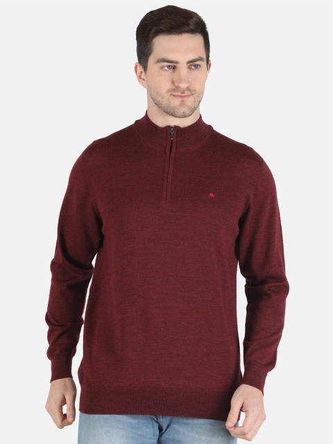 

Monte Carlo Men Maroon Solid with Zip Detail Pullover Sweater