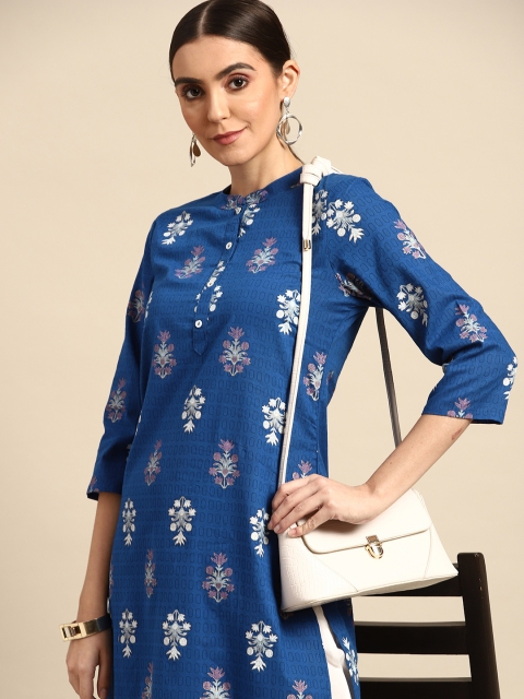 

Anouk Off The Grid Women Navy Blue & White Pure Cotton Ethnic Motifs Printed Kurta