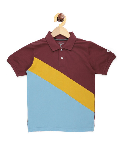 

Stupid Cupid Boys Maroon & Blue Colourblocked Polo Collar Regular Fit T-shirt
