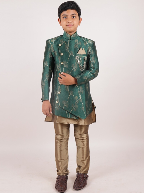 

Pothys Boys Green And Brown Woven Design Sherwani