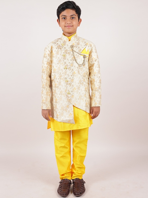 

Pothys Boys Cream And Yellow Printed Sherwani