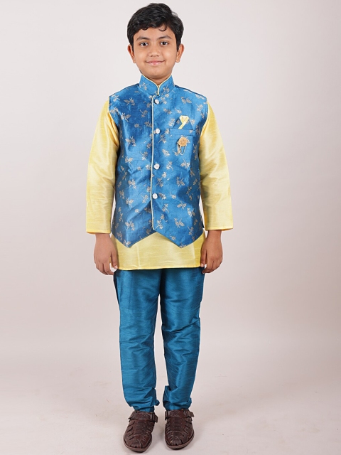 

Pothys Boys Blue Jacquard Kurta with Churidar & Nehru Jacket