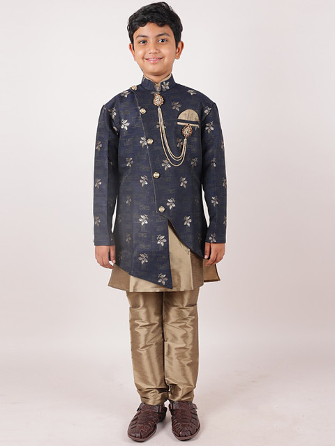

Pothys Boys Navy Blue & Brown Printed Sherwani