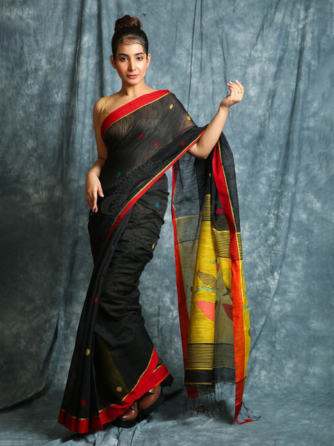 

Charukriti Black & Red Woven Design Saree