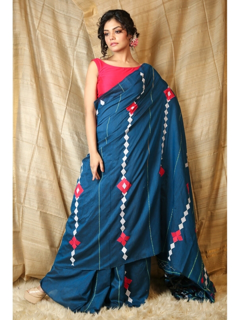 

Charukriti Blue & Multi Color Woven Design Applique Work Saree