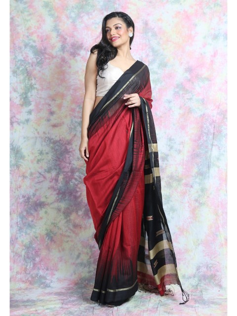 

Charukriti Red & Black Woven Design Ikat Saree