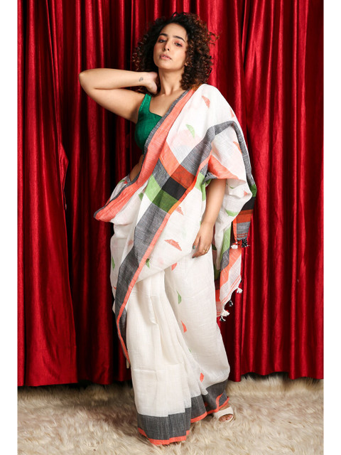 

Charukriti White & Black Woven Design Cotton Handloom Saree