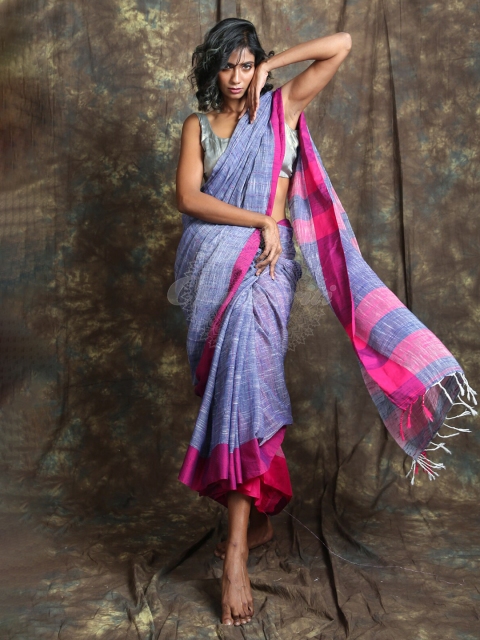 

Charukriti Blue & Pink Woven Design Khadi Handloom Saree