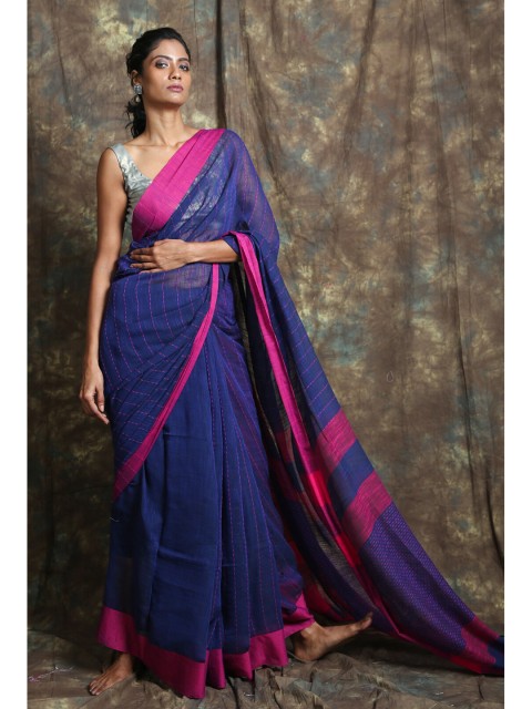 

Charukriti Blue & Pink Woven Design Cotton Blend Handloom Saree