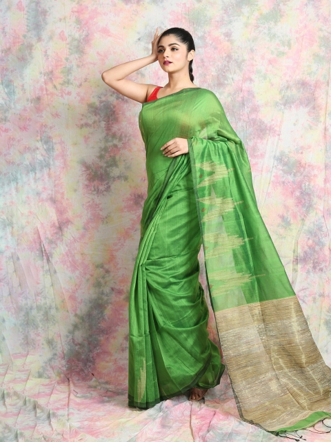 

Charukriti Green & Beige Woven Design Cotton Blend Handloom Saree
