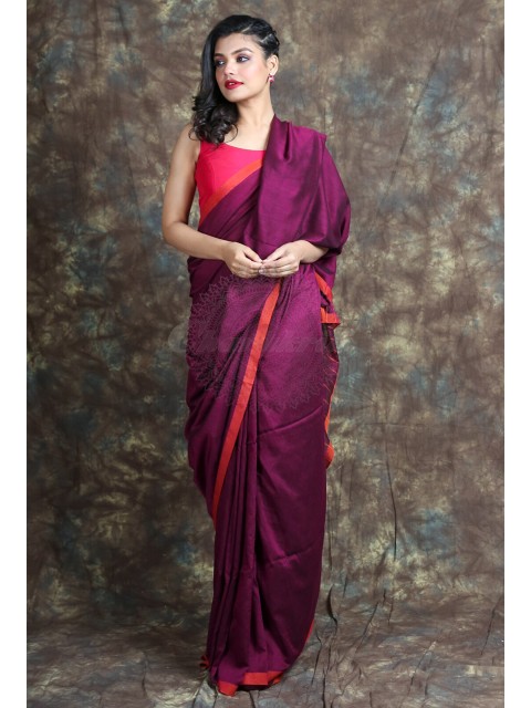 

Charukriti Magenta & Red Striped Cotton Handloom Saree
