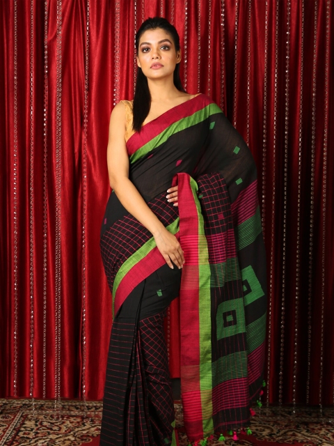 

Charukriti Black & Red Woven Design Pure Cotton Handloom Saree