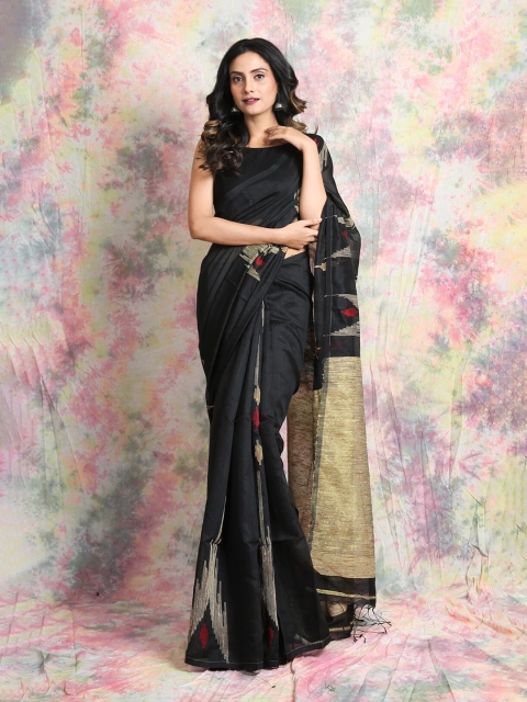 

Charukriti Black & Beige Woven Design Saree