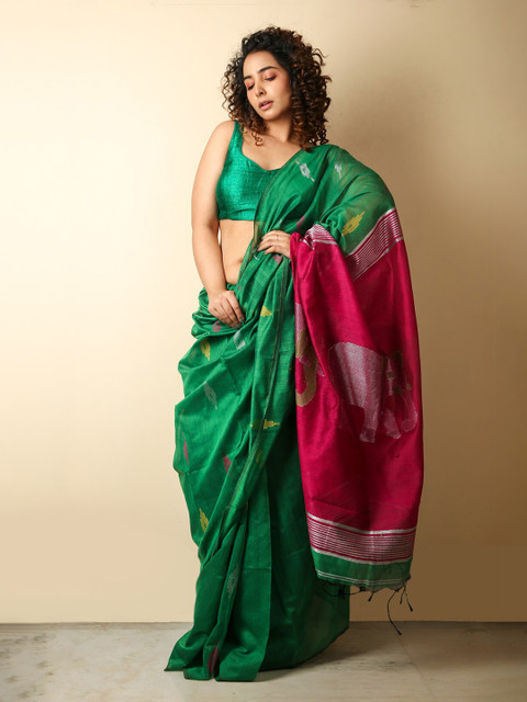 

Charukriti Green & Magenta Woven Design Handloom Saree