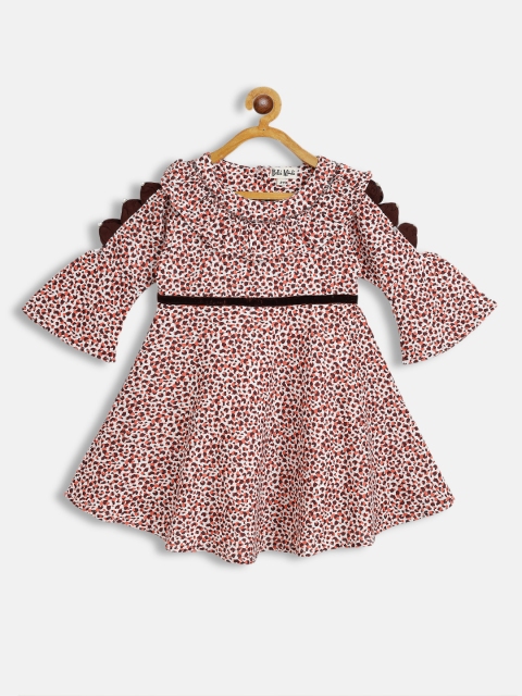

Bella Moda Brown & White Fit & Flair Cotton Dress With Applique