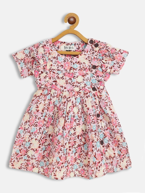 

Bella Moda Peach-Coloured Floral Cotton Fit & Flare Dress