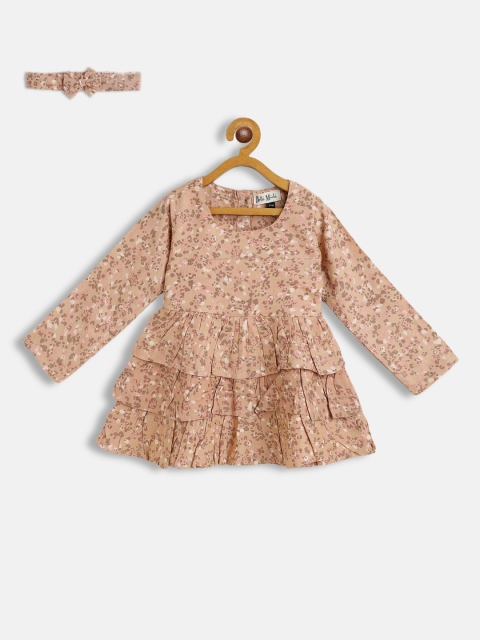 

Bella Moda Girls Khaki Layered Cotton Dress with Hairband