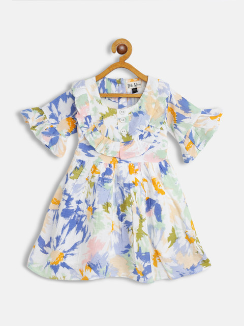 

Bella Moda Blue & Yellow Floral Fit & Flair Cotton Dress