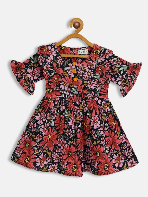 

Bella Moda Red & Navy Blue Floral Fit & Flair Cotton Dress