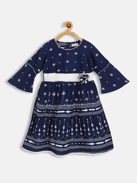 

Bella Moda Navy Blue & White Cotton Fit & Flare Dress