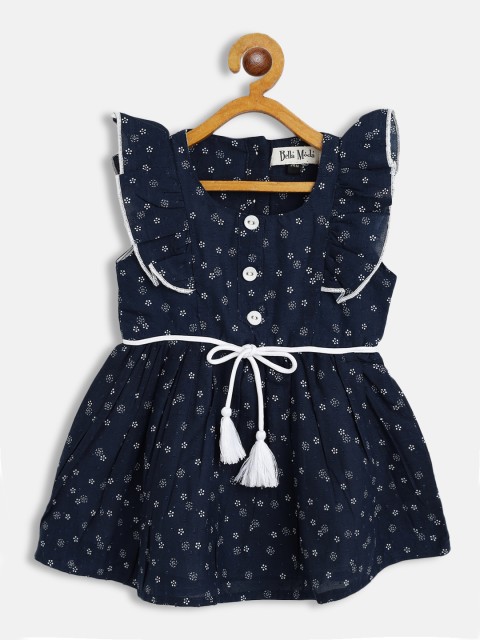

Bella Moda Black Floral Cotton Fit & Flare Belted Dress